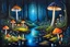 Placeholder: Magical dark forest at night, no moon+++, glowing mushrooms and toadstools of different colors shapes and sizes, fireflies, lights reflecting of the water in the creek, fantasy, acrylic, professional award winning masterpiece