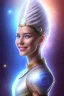 Placeholder: young cosmic woman smile, admiral from the future, one fine whole face, crystalline skin, expressive blue eyes,rainbow, smiling lips, very nice smile, costume pleiadian, Beautiful tall woman pleiadian Galactic commander, ship, perfect datailed golden galactic suit, high rank, long blond hair, hand whit five perfect detailed finger, amazing big blue eyes, smilling mouth, high drfinition lips, cosmic happiness, bright colors, blue, pink, gold, jewels, realist