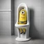 Placeholder: child training urinal chair shaped as a Minions character, complex contrast, photoreal, humorous