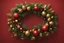 Placeholder: 3D illustration of New Year's wreath of decorations with Christmas tree pears and a cane with caramel a deep red background, illustration, smooth 3d digital art, exquisite thee-dimensional rendering, 4K, blender, c4d, octane render , disney style 3d light, Zbrush sculpt, concept art, Zbrush high detail, pinterest Creature Zbrush HD sculpt, neutral lighting, 8k detail