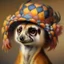 Placeholder: Imagine an anthropomorphic meerkat with a harlequin hat ,by Judith Leyster. in the style of August Macke, John Blanche. Modifiers: oil on canvas vibrant imperial colors hyperrealistic ultra detailed crisp quality whimsical muted colors Decadent 64K, UHD, HDR, HQ anthropomorphic face dark, gloomy, mysterious ©Miwi metallic bronze accents