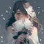 Placeholder: Pictures of a girl with a white background holding white roses covering her face Like from a cartoon movie, digital art, anime, 4k