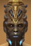 Placeholder: black male African Egyptian alien, cracks in the voodoo head, wicked, eyes, crown, Elephant, 8k, finely detailed, photo realistic, tiger turquoise skull head gold dragon space alien snow skeleton gold gorilla silver crown silver eyes