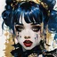 Placeholder: Poster in two gradually, a one side malevolent goth vampire girl face and other side the Singer Melanie Martinez face, painting by Yoji Shinkawa, darkblue and gold tones,