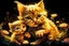 Placeholder: extreme cuteness, closeup, flowercut, shiny metallic pastel watercolor, black light art, golden glitter outlines, double exposure, merged layers, heart and love, A cute chibi mohair 3D happy cat mother watching her child take their first steps toward independence, pride and worry mixing in their eyes, S<AI in sunshine, ethereal, cinematic postprocessing, black background