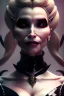 Placeholder: Constance Langdon as evil queen in black leather, leather, busty, cleavage, angry, stern look. character design by cory loftis, fenghua zhong, ryohei hase, ismail inceoglu and ruan jia. unreal engine 5, artistic lighting, highly detailed, photorealistic, fantasy