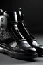 Placeholder: A futuristic black and chrome low top heavy boot based on hungarian traditional folk art