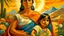 Placeholder: 2 mexican woman painting mother and childneoclassism whole body zoom the sun