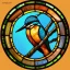 Placeholder: round coaster of kingfisher with stained glass window effect, highly detailed, intricate, warm colors, digital painting