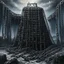 Placeholder: A black spongy fortress filled with chains painted by Qiu Ying