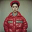 Placeholder: Frida khalo , red, autochrome, plastic puffy jacket