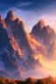 Placeholder: big rock mountains with and orange dawn sky with no clouds close montains anime style