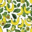 Placeholder: Surreal banana that wearing an avocado like a skin suit, yellow-Kelly_green dual color, black background.