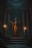 Placeholder: The high priestess of the god of death holding a sermon. tomb, tome, underground, ruin, temple. Cinematic lighting, Volumetric, lighting, Epic color composition, the , octane render,