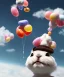 Placeholder: Ultra realistic speed clouds sky scene, wide angle view, childs falling down with many Childs background, rabbit head, inflatable monsters, circus dress style, feather color, free jumping flying, many trinkets, hair monster, many jelly beans, balls, color smoke, smile, happy, extreme, wind, clouds sea, 20,000 feet altitude, stratosphere, soft color, highly detailed, unreal engine 5, ray tracing, RTX, lumen lighting, ultra detail, volumetric lighting, 3d, finely drawn, high definition.