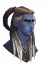 Placeholder: A tieffelin with blue skin and white Dreadlock hair. His pupil-less eyes are green. He wears a small beard.