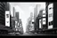 Placeholder: greyscale cityscape; many large white billboards populate the city with black block lettering with single word text "OBEY", or "REPRODUCE", or "CONSUME", or "BUY", or "SLEEP", 'They Live' movie by John Carpenter movie still, modern movie city panorama aesthetic, concept art