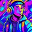 Placeholder: masterpiece, intricate details, a wide angle 2D anime bold line flat color illustration of a cheerful boy in a high purple hoodie and headphones in hip hop style, dopamine style, overlaying mixed patterns of pop art text and emoji device installations, sharp focus, charming character illustration, beautiful vibrant kuler palette gradient