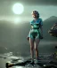 Placeholder: Ultra Realistic retro sci-fi 1960 scene, waist up view portrait, blonde woman, sweet young Marilyn Monroe face, perfect iris, tight latex coat, alien planet background, tight style, steel sphere dron levitating, fog, rain, soft color, highly detailed, unreal engine 5, ray tracing, RTX, lumen lighting, ultra detail, volumetric lighting, 3d, finely drawn, high definition, high resolution.