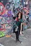 Placeholder: Full body portrait, painting, medium shot lady Hosier Lane