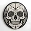 Placeholder: modern Mexican black and white skull outline printed on plywood clock face