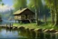 Placeholder: Peder Mork Monsted style, house in the water, on stilts