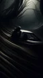 Placeholder: Dark Forest Drive: A couple in a car driving through a dense, dark forest with tall, shadowy trees. The headlights illuminate the eerie, twisted branches ahead, creating an ominous atmosphere.