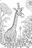 Placeholder: Outline art, giraffe in the garden, cartoon style, black and white, low detail, no shading, --ar 9:11