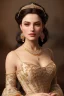 Placeholder: beautiful and gorgerous duchess with incredible jewellery in 19th century clothing by Greg Rutkowski and Artgerm and Emile Vernon and Vladimir Volegov, in a brown dress, mystical castle background, art illustration, natural beauty, muted colors, pastels, perfect fingers, higly detailed, expressive, high detail, symmetrical, digital painting, symmetrical eyes, dynamic lighting, artstation, cinematic lighting, intricate artwork, emitting diodes, smoke, artillery, sparks, racks, system unit, mother