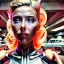 Placeholder: Ultra Realistic retro sci-fi afire Supermarket parking scene, 1960 year, blonde woman, sweet scarlet Johansson face, perfect iris, glow eyes, face makeup, tight latex coat; many panic people looking, Retro sci-fi style, soft color, highly detailed, unreal engine 5, ray tracing, RTX, lumen lighting, ultra detail, volumetric lighting, 3d, finely drawn, high definition, high resolution.