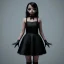 Placeholder: Jenna ortega black dress,soft goth libstick, wednesday addams make up, dramatic lighting, highly detailed, volumetric lighting, unreal engine, 8k