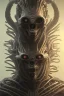 Placeholder: evil predator with crown, alien, brutal face, tron, head, burn eyes, 8k, finely detailed, dark light, photo realistic, hr giger, cyberpunk