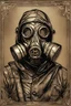 Placeholder: warrior portrait, Bronze metal gas-mask, comic style