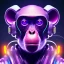 Placeholder: A beautiful portrait of a cyborg monkey purple neon color scheme, high key lighting, volumetric light high details psychedelic background