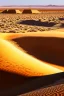 Placeholder: Close up Dry desert, dunes in background , vultures circling, heat, sun, drawing