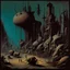 Placeholder: "Skinny Puppy" album cover, spirit Ogre wane bloat tell seven key, by Yves Tanguy, by Philippe Druillett, by Syd Mead, weird-core landscape, animal right activist social critique, sharp strong lines, sharp ominous colors, scary bright hues, macabre illusions peaking from a dark industrial background, volumetric lighting