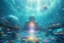 Placeholder: cosmic town underwater turquoise color, dome of bright colors, , rays of ligth and a lot sparks of light, good definition 8k