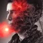 Placeholder: portrait of man with an exploding flower inside his face, high detailed black and white with red accents, digital painting.