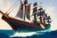 Placeholder: nautical environment, stormy sea, classic style concept, medieval wooden battle ship boat, retro design study, toned colors