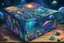 Placeholder: hyperrealistic, 4k, box for storing things with beautiful drawings a lot of colours, very detailed, subnautica, sea plants, planets space, galaxies,