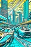 Placeholder: racing cars of the future high-tech style future city background (full-size )comic style illustration