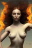 Placeholder: Fire theme art, Portrait of a naked woman by Michelangelo, 8K, close-up face, perky breasts, round butt, perfect face, anatomically perfect face