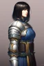 Placeholder: Motoko Kusanagi from "Ghost In The Shell (1995)", clad in medieval stell plate armour, alone, blue eyes, perfect, beautiful, black hair, realistic proportions, androgynous, melancholic