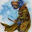 Placeholder: dungeons and dragons, fantasy, goblin, king, ochre skin, watercolour, blue nose, figure, pose