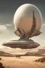 Placeholder: A sleek Spaceship landing in a ruined alien desert city