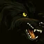 Placeholder: an angry scruffy black terrier on black background, yellow eyes, make 30% brighter, illustration