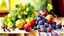 Placeholder: watercolor painting grapes and fruits onthe table