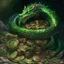 Placeholder: A green dragon coiled around a pile of treasure