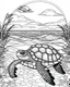 Placeholder: coloring pages for kids, Pacific island shaped Japanese ink painting, paradise, sea turtles, yellow sun , Art drawing .super detailed, anime cartoon style, thick lines, low detail, black and white, no shading, --ar 85:110