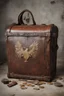 Placeholder: in the BASEMENT there is an old, broken brown oblong leather chest with short handles, with a hole on the side, gold coins from the time of Catherine the Great fall out of it. The ancient coat of arms of tsarist Russia, the double-headed eagle, is BARELY VISIBLE on the bag. All in high quality 8K